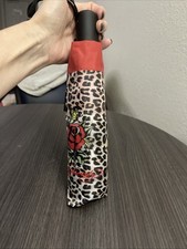 Ed Hardy Rose Butterfly Tattoo Cheetah Print Womens Umbrella Auto Up/Down      
