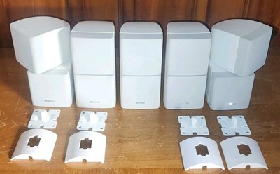 5 Bose White Double Cube Speakers 4- UB-20 Brackets Double Acoustimass Lifestyle