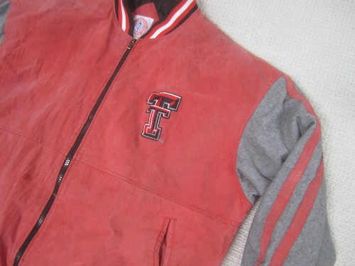 Texas Tech Jacket Mens 2XL Red Gray NCAA Basketball Leather Wool Collegiate XXL - Picture 2 of 13