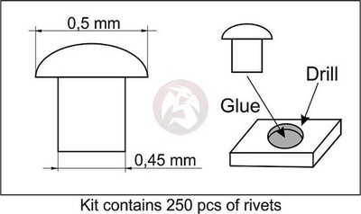 Plus Model 1/35 Resin Rivets (0.5mm Head & 0.45mm Shaft Diameter) (250 pcs.) 459