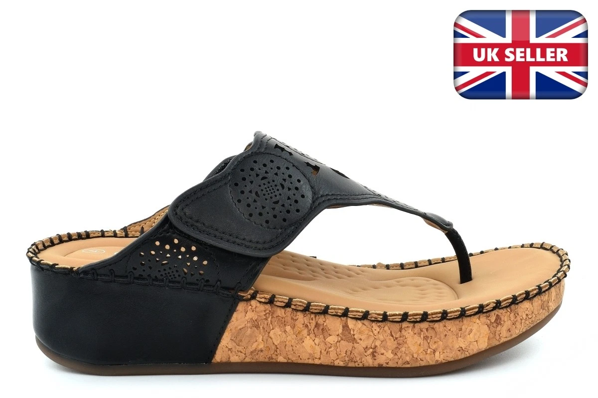 Cipriata Ladies Toe Post Wedge Sandals Touch Fastening Wedge Heel Sandals Black
Opens in a new windo