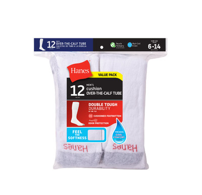 Hanes Men's Double Tough Durability Over-the-Calf Tube Socks, 12-Pack