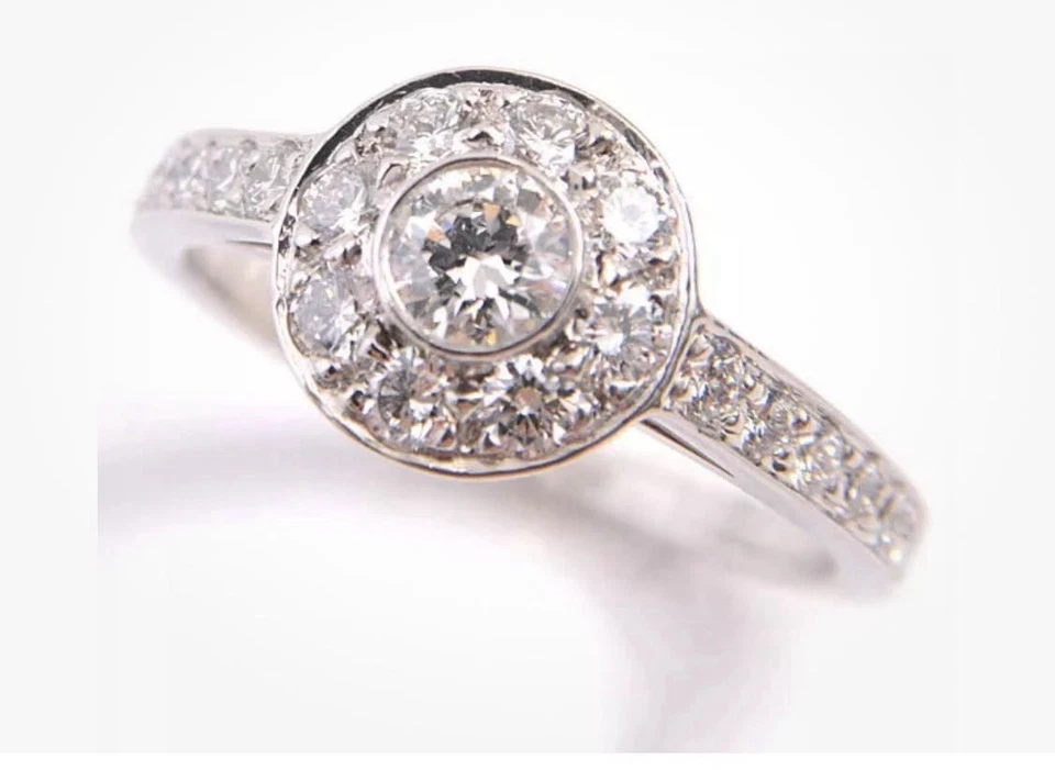 $5,400 Tiffany & Co Platinum Diamond Circlet Bezel Halo Engagement Ring Band 5.5 - Image 2 of 4