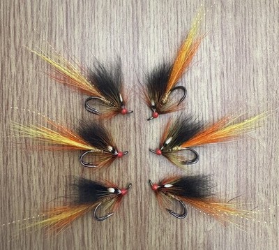 3 x Park Garnelen Lachsfliegen. #6 Mustad Black Nickel Doubles.