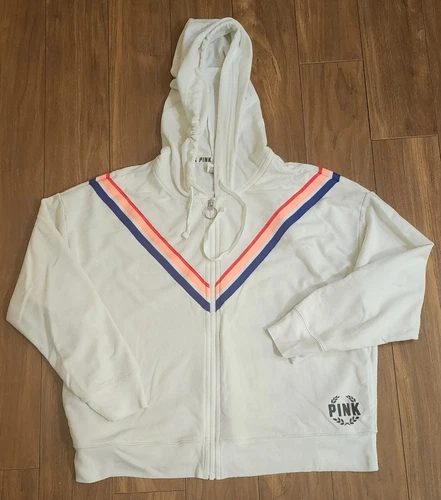 UNDERCOVER Felpa ROSA Victoria's Secret con cappuccio donna taglia media full zip a righe