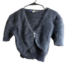 Vtg 90s Y2K Angora Sweater Black Women's Small Whimsigoth Witchy Romanticgoth 