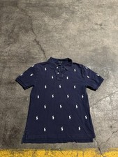 Polo Ralph Lauren Shirt Boys 10-12 Blue Classic Fit Multi Pony All Over Cotton