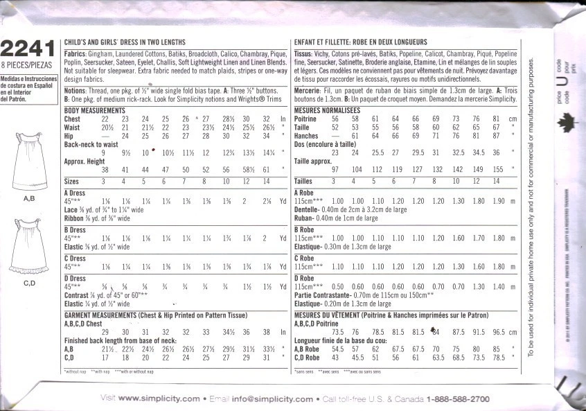 2241 Vintage Simplicity Sewing Pattern Girls Summer Spring Dress Two Lengths 14 - Image 2 of 2