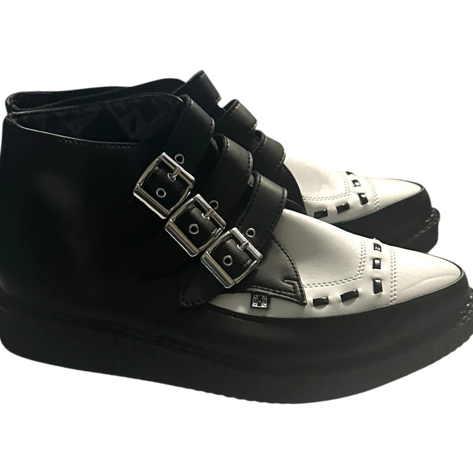 TUK Creepers Unisex Blanco y Negro Hebilla Alta Vegano Hombres 9 Mujeres 11 NUEVO Foto 3 de 4
