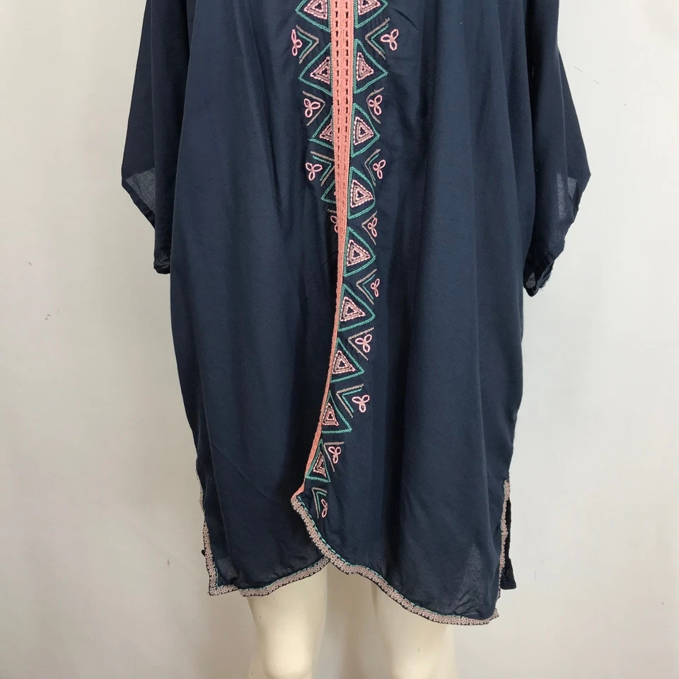 ONeill Blue Embroidered V Neck Cold Shoulder Tunic Cover Up Beach Dress XL - Image 3 of 4