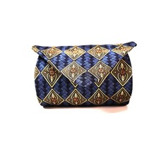 ROUNDTREE  YORKE Silk Tie Extra Long 63" Navy Blue Gold Geometric Mens Necktie