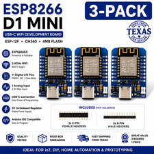 3-Pack ESP8266 D1 Mini USB-C ESP-12F CH340 4MB WiFi Development Boards