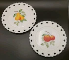 2‑Pc Vintage Kemple Lace Edge Milk Glass Plates – Hand‑Painted Apples & Pears