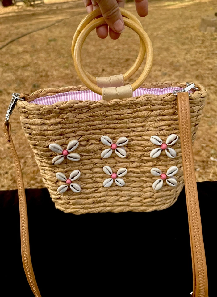 Adorable Cartera HM: Cowrie Seashells, Papel y Madera Triple Extraíble Correas Largas Foto 2 de 4