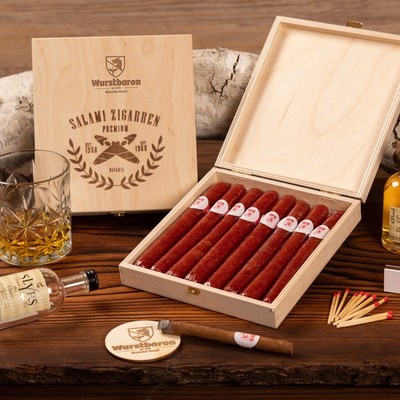 Wurstbaron  Wurst-Zigarre aus Salami in hochwertiger Holz-Geschenk-Box