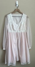 Olga Robe Vintage Lace Chiffon Nylon Pink Lingerie Womens Size 33 XS