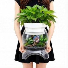 1 Gallon Plastic Aquaponic Betta Fish Tank Aquaponic W/ Base Top Large Bowl