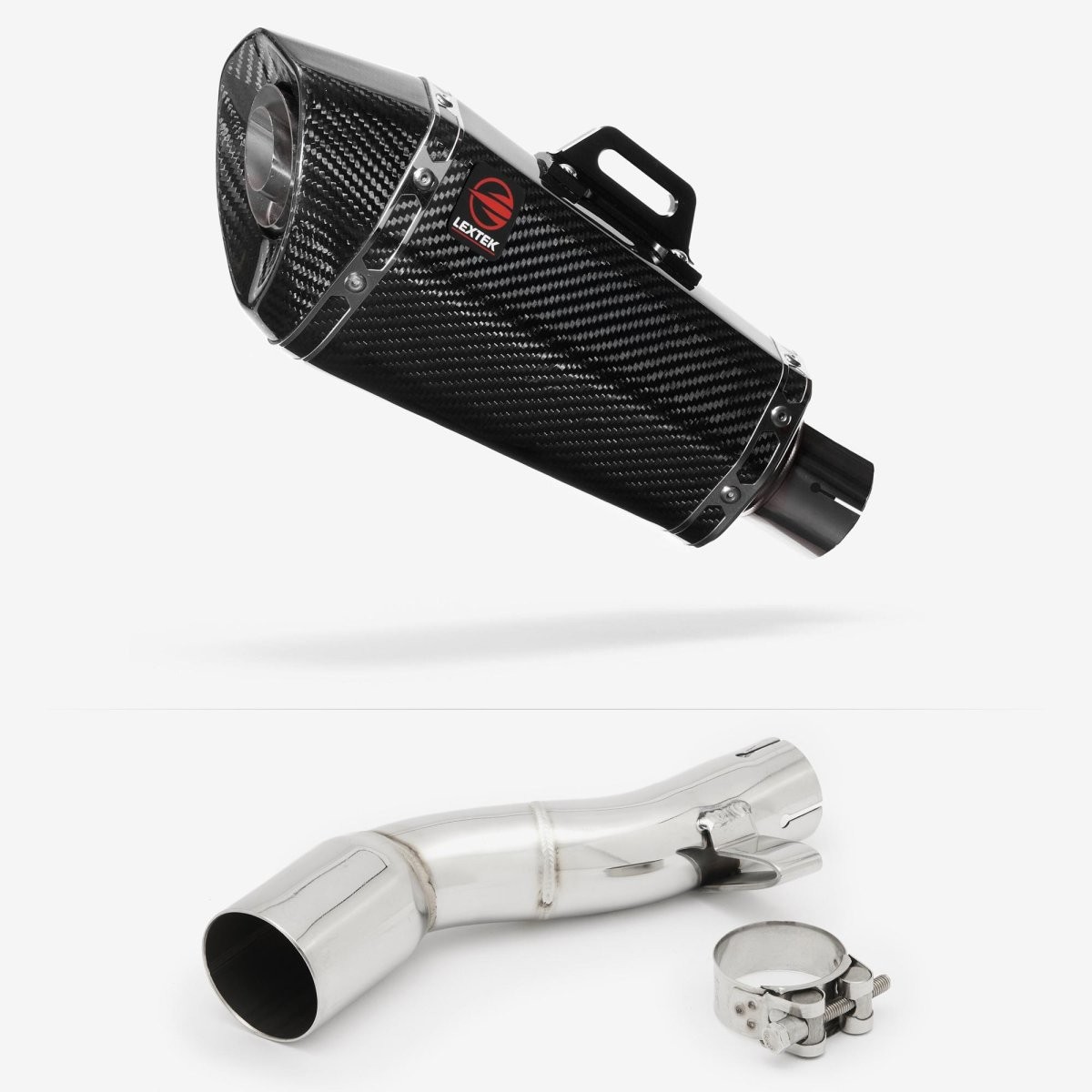 Lextek Carbon Fibre XP8C 210mm Exhaust with Link Pipe Silencer Chrome Polished