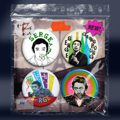 SERGE GAINSBOURG   - Jane Birkin Je T'Aime Moi Non Plus Badge Button Pin Set x4