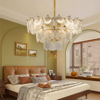 Modern Coastal Chandelier Glass Shell Layer Crsystal Pendant Lamp Ceiling Light