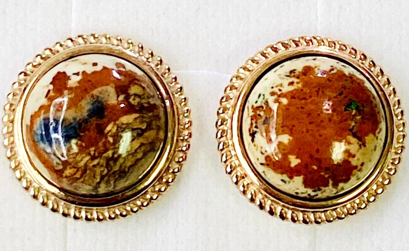 QVC 14K Yellow Gold Plated Sterling Silver Opaque Jasper Cabochon Stud Earrings