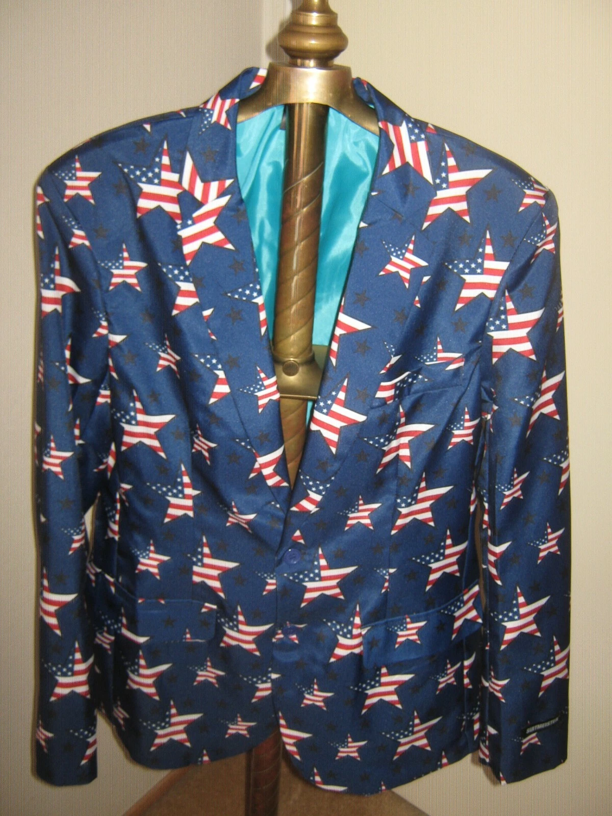 SUITMEISTER Blazer Men's Size MEDIUM(NWO)Navy BLUE w/Stars & Stripes "CLEAN" image 1