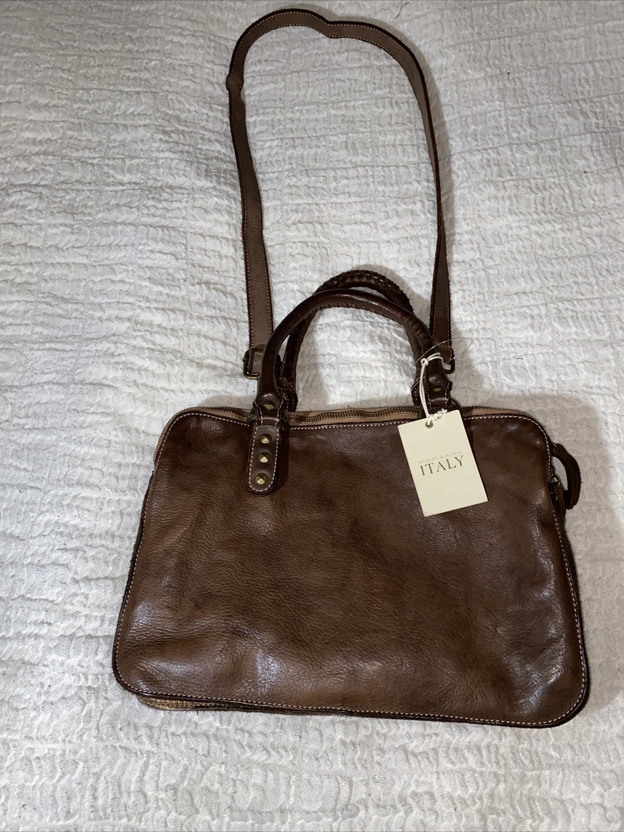 COSTANZA ROTA Distressed Leather Cognac BAG Satchel Crossbody 3 DIVIDERS NEW