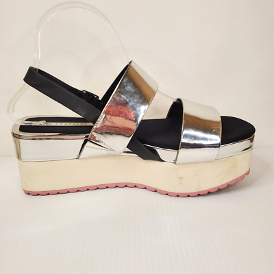 Womens Platform Metallic Silver Strap Sandals Shoes Sz 39 US