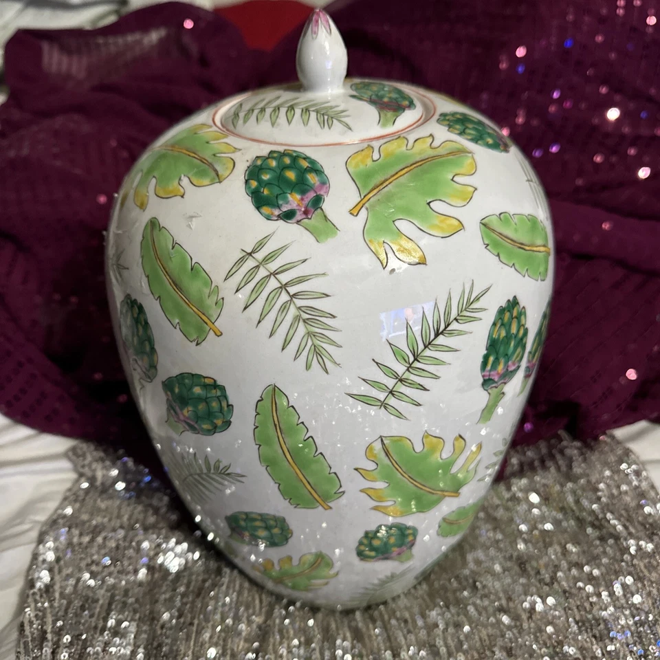 Tarro de jengibre de cerámica de porcelana antigua china enorme pieza perfecta con sello Foto 3 de 4