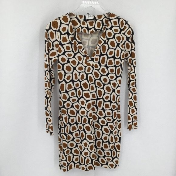DVF Diane von Furstenberg Reina Stone Leopard camel tunic dress