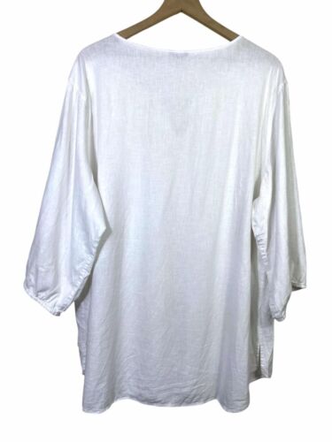 Eddie Bauer Womens Top Sz XL Linen Blend White Tunic Embroidered 3/4 Sleeve - Picture 2 of 5