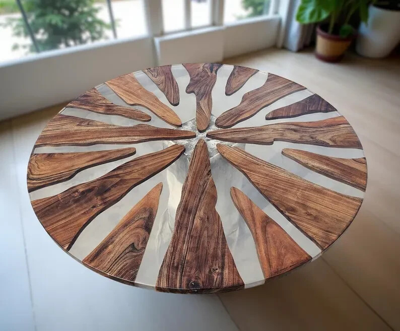 Transparent Wood Epoxy Round Coffee Table Top - Unique Centerpiece-image