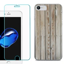 For Apple iphone SE 2020 Slim Case, Tempered Glass - Wood Print