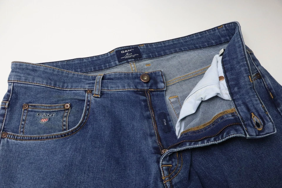 Gant Jason Normal Waist Regular Fit Straight Leg Vaqueros Hombres W35/L32 Azul - Imagen 4 de 4