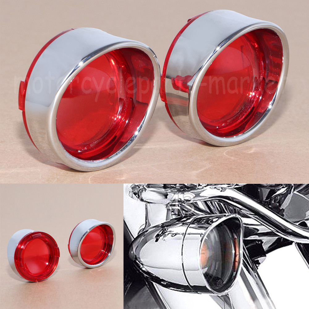 2X Chrome Visor Bezel and Red Lens Deuce-Style Turn Signals for