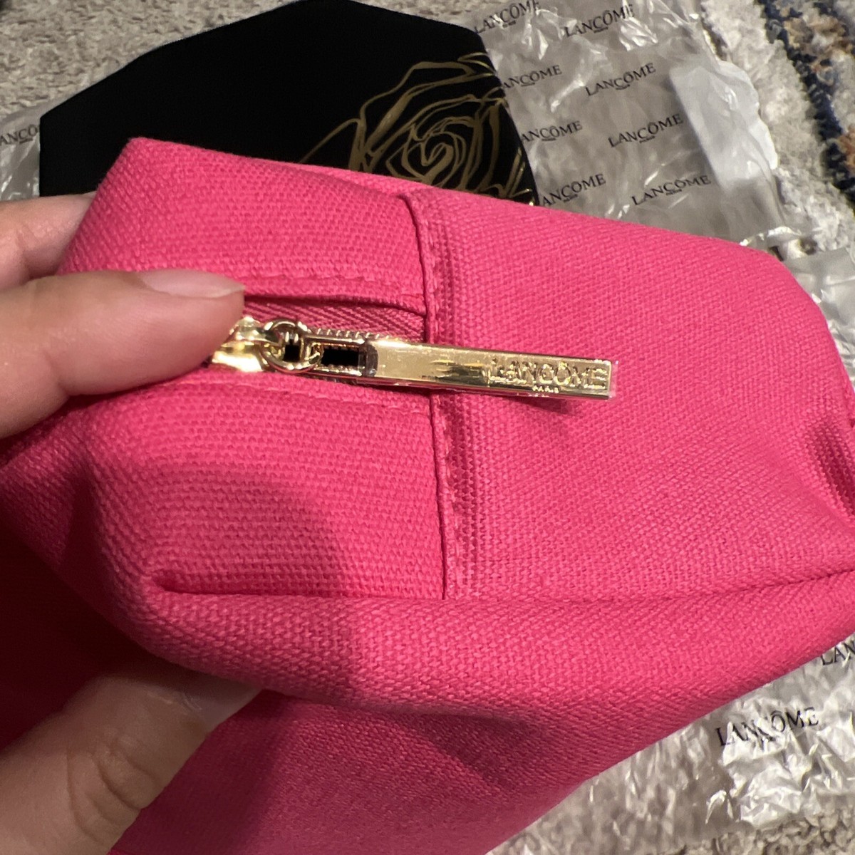 New 3pcs Lancome Makeup Bags Pink/ Black & Gold Rose + 1  display picture 1