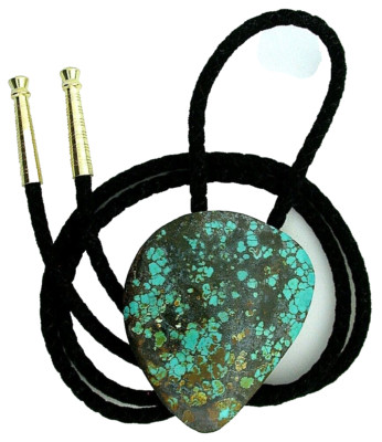 128.30 Carat Blue Green Spiderweb Turquoise Cabochon Gem Bolo Tie B17A24/12923