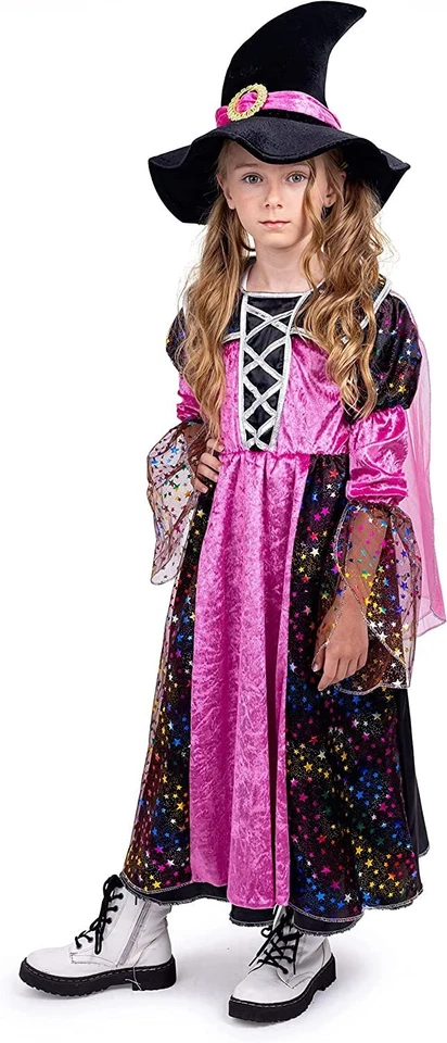 Disfraz de bruja para niñas - Conjunto de vestido y sombrero de bruja para niños de Dress Up America Foto 4 de 4