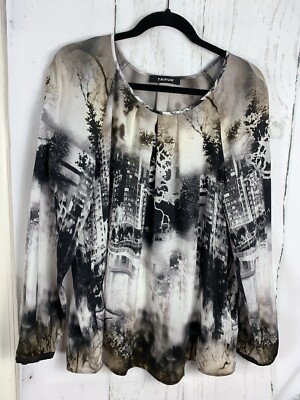 Taifun 14 Multicolor Black Brown Printed Silky Long Sleeve  Blouse