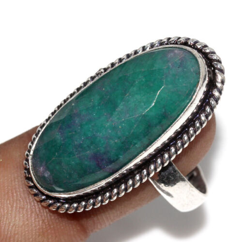 925 Silver Plated Simulated Emerald Ethnic Ring Handmade Jewelry Size US 11 JW