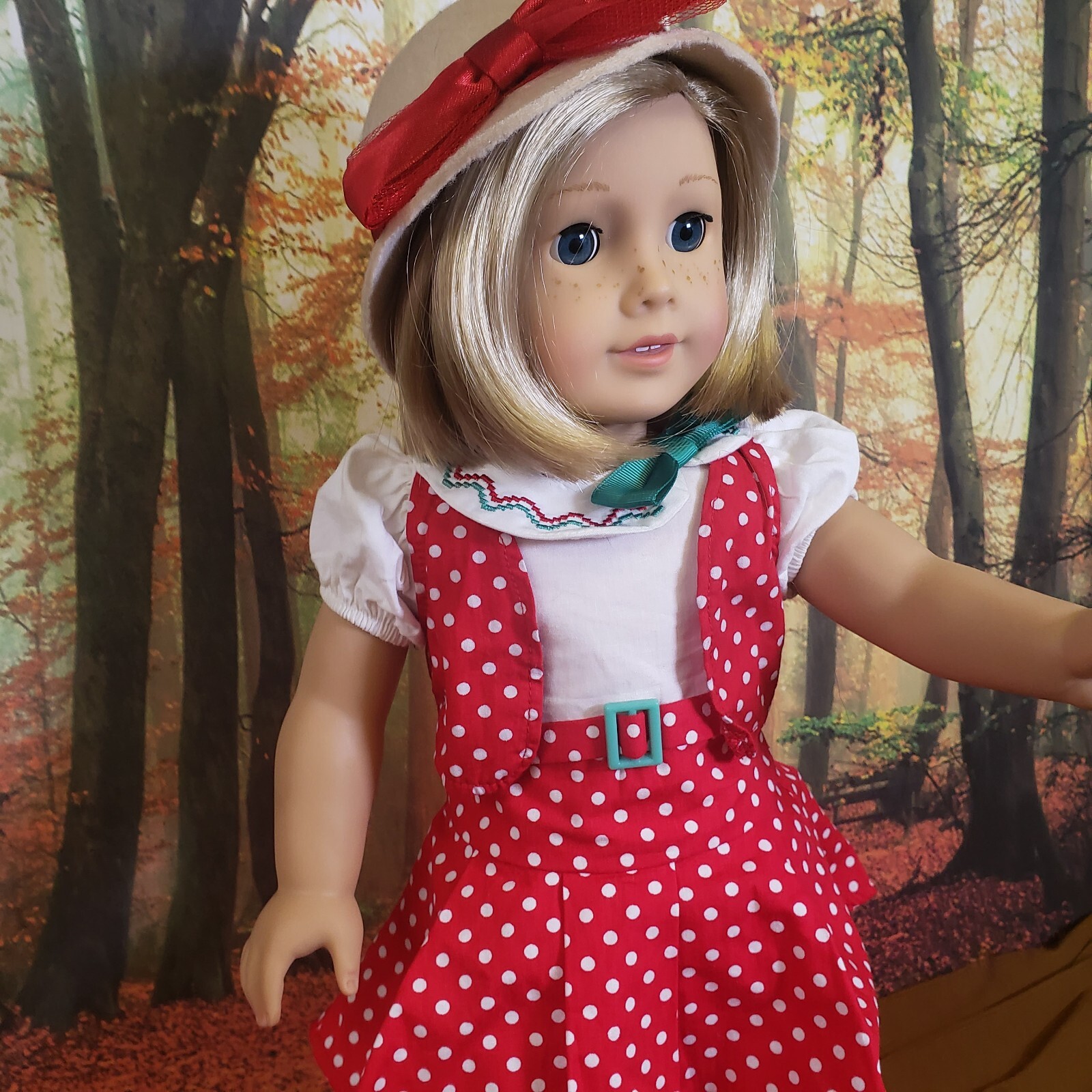 American Girl Kit 18" Doll BeForever Meet Outfit Red Polka Dot with Hat