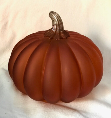 NEW Orange Frosted Glass Pumpkin Amber Blown Stem Autumn Harvest Fall 7.5'' MORE!
