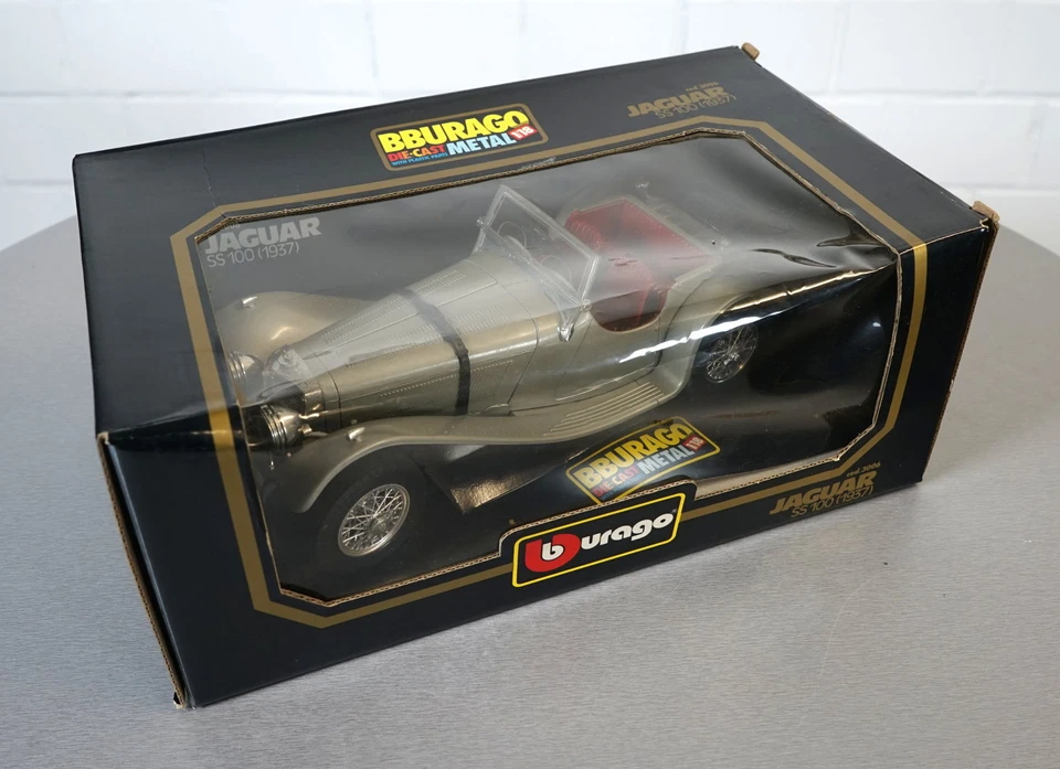 Burago 1/18 Jaguar SS 100 1937 Argent -3006- Die-Cast Scale Model Auto NEUF E... - Photo 2/3