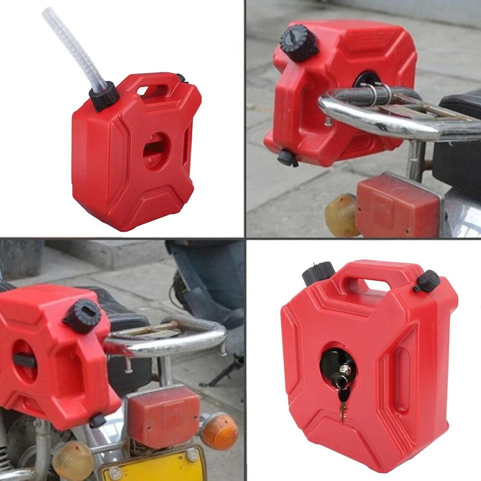 Motorcycle Red 5L Fuel Tank Plastic Can Spare Gas Container W/ Lock For SUV UTV - Image 3 of 4