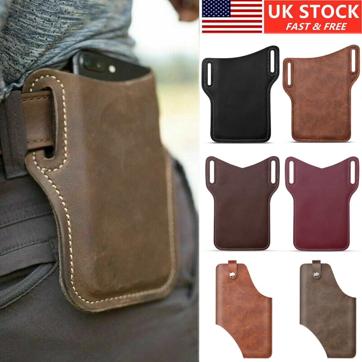 Leather Cellphone Loop Holster Wallet Phone Pouch Belt Bag Waist