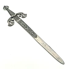 BEAUTIFUL ALUMINIUM LETTER OPENER MINIATURE FANTASY SWORD ANCIENT SHAPE c1990 g