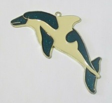 BLUE  WHITE DOLPHIN SUNCATCHER WITH GOLD BORDER  ANIMAL SUNCATCHERS 