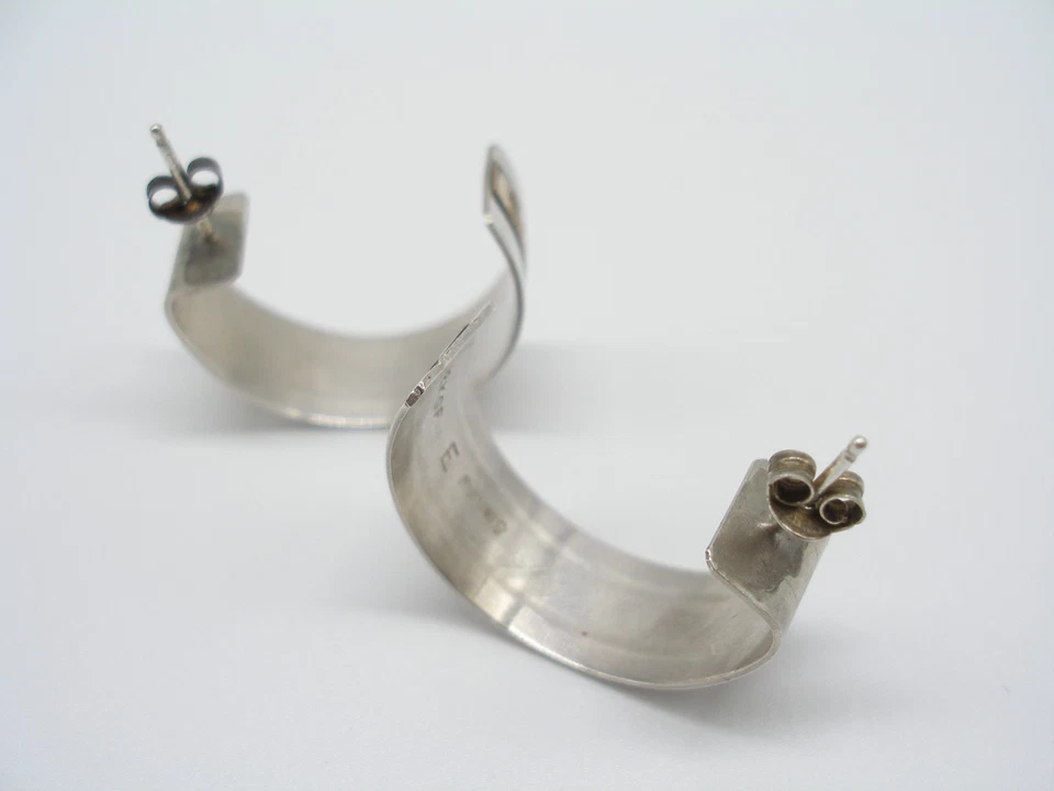 HOOP EARRINGS 12 KT GOLD FILLED STERLING SILVER 1"  SOUTHWEST STYLE  UNIQUE - Image 3 of 4