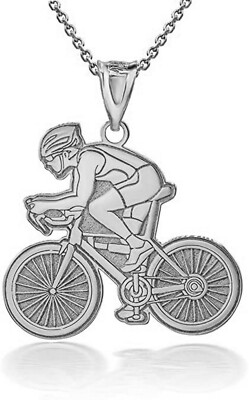 Personalized Name Silver Cyclist Cycling Road Bike Sportsman Pendant Necklace 