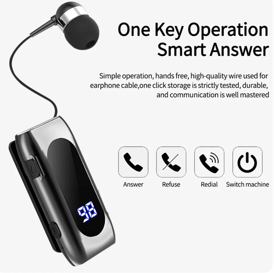 AURICOLARE CUFFIA BLUETOOTH RETRATTILE WIRELESS CLIP VIBRAZIONE iOS ANDROID K55 - Immagine 2 di 4